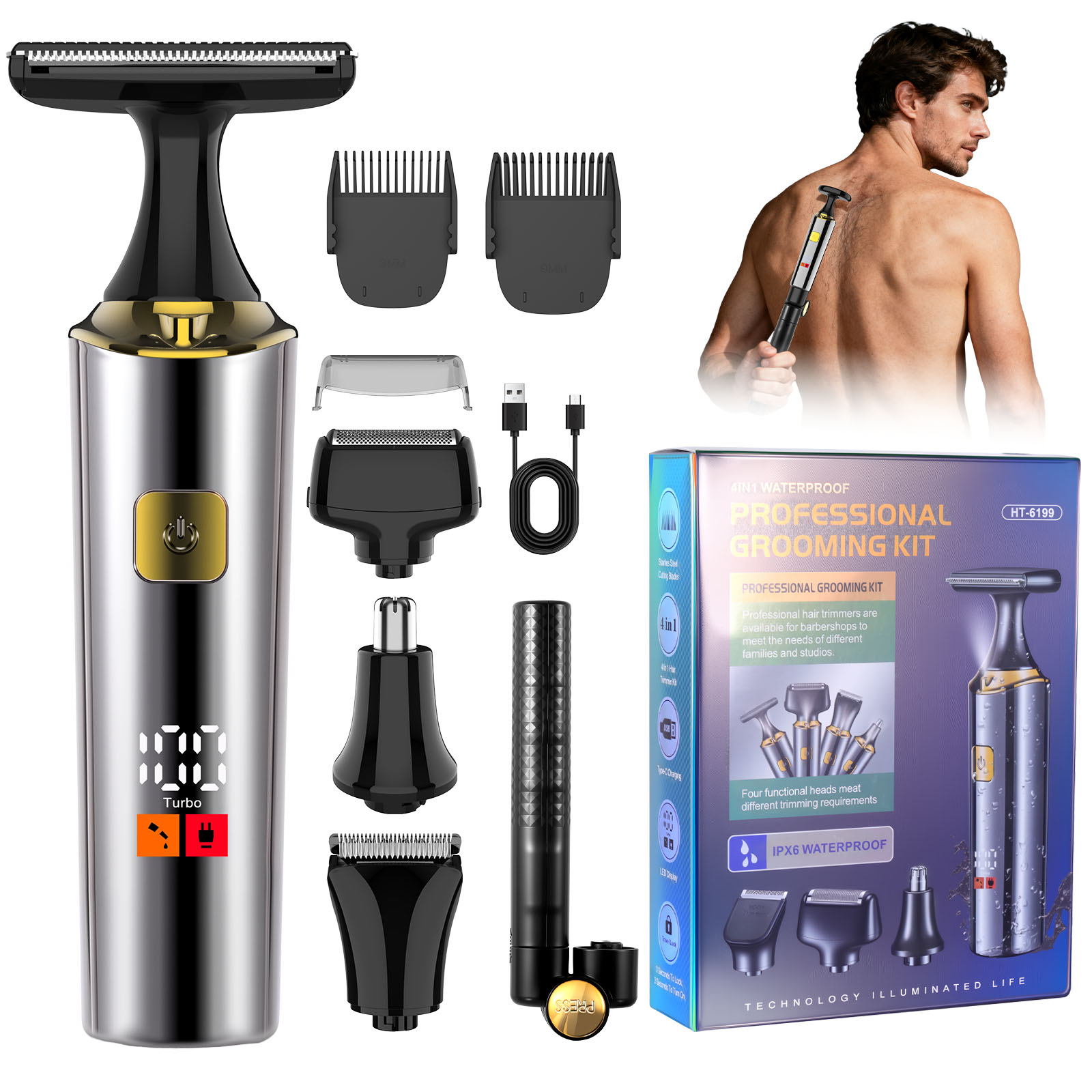 Men Grooming Full Body - Hatteker Electric Rechargeable Full-Body Hair Trimmer