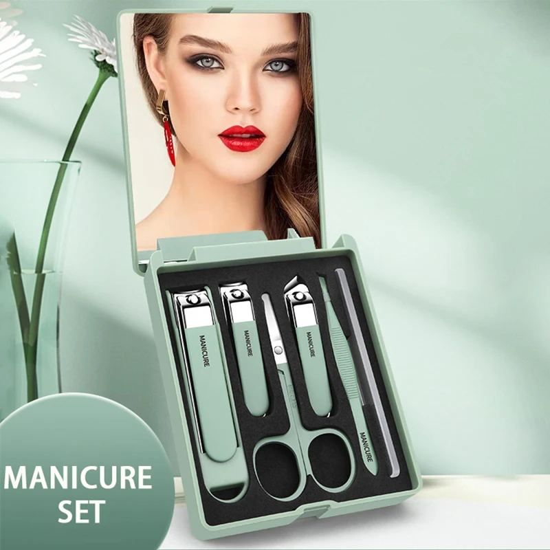 6pcs Nail Care Kit - Compact T - Men'S Grooming Mirror ulasan dan harga