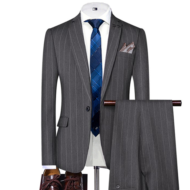 Grey/Black Striped Mens Suits  - Men'S Grooming Jacket ulasan dan harga