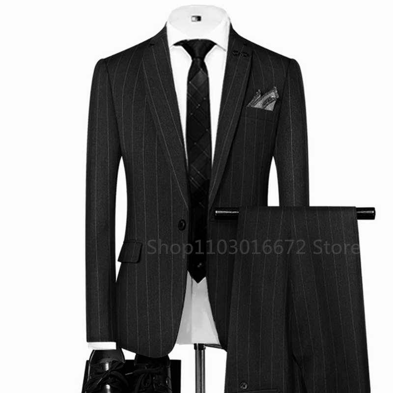 Grey/Black Striped Mens Suits  - Men'S Grooming Jacket ulasan dan harga