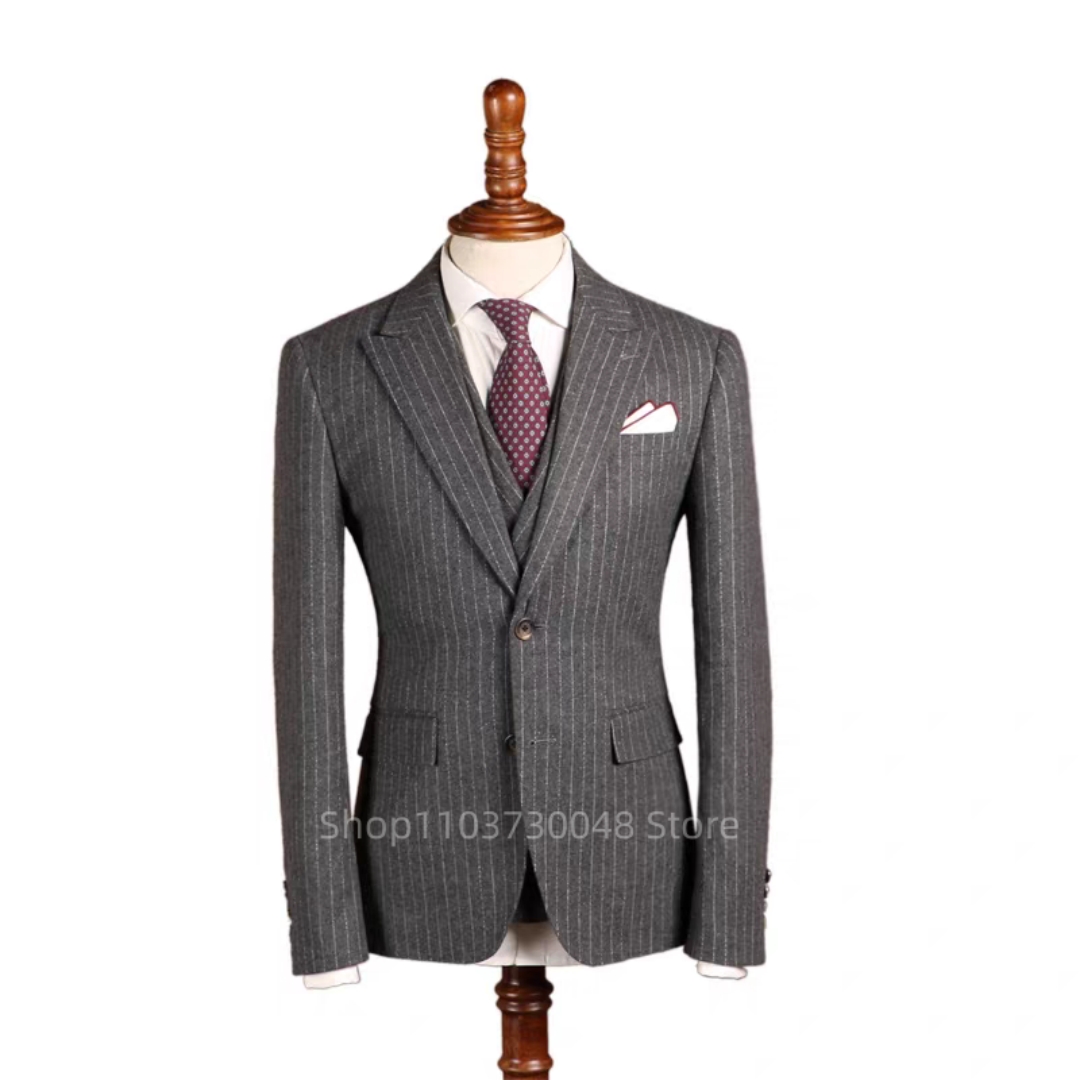 New Grey Striped Men Suit Form - Men'S Grooming Jacket ulasan dan harga