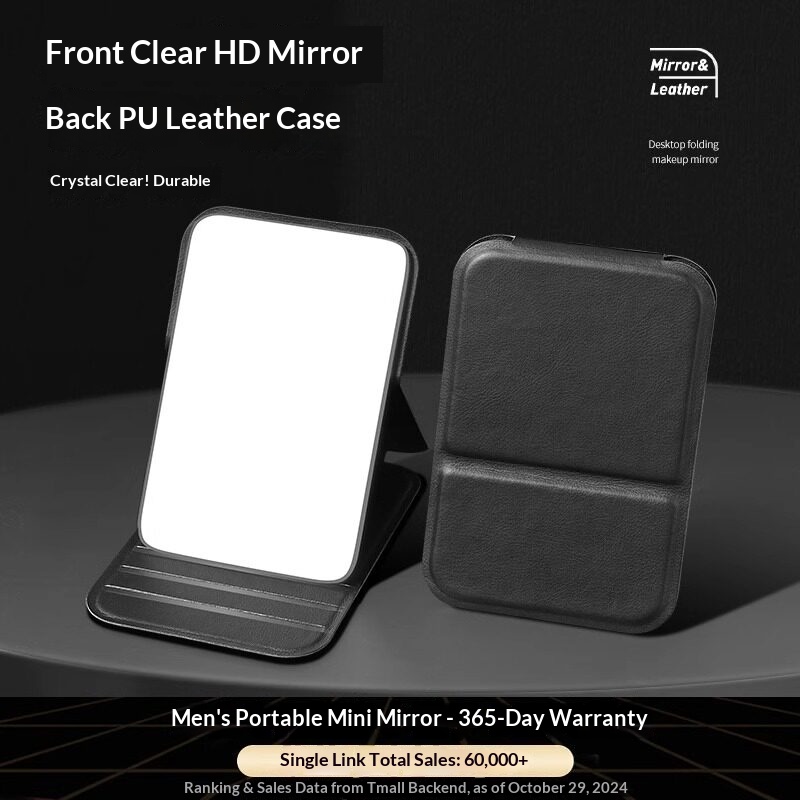 Foldable PU Leather Compact Mi - Men'S Grooming Mirror ulasan dan harga