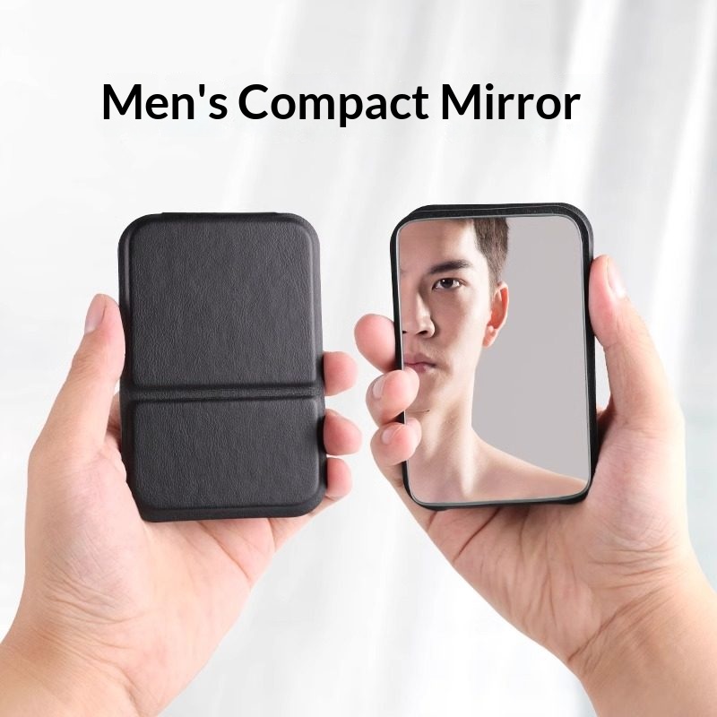 Foldable PU Leather Compact Mi - Men'S Grooming Mirror ulasan dan harga