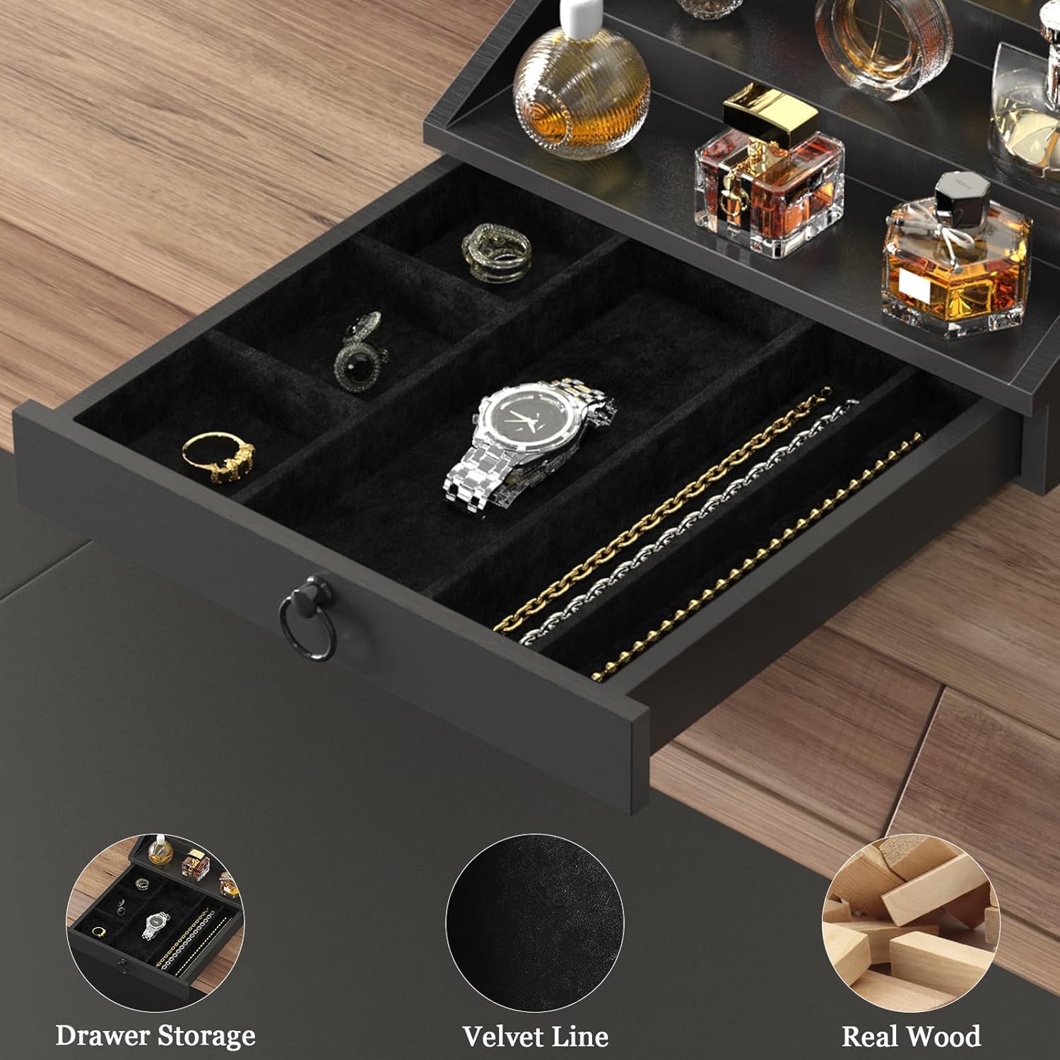 4-Tier Black Wooden Perfume Or - Men'S Grooming Gift Box ulasan dan harga