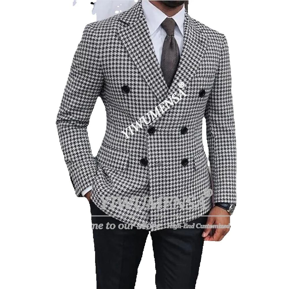 Classic Houndstooth Retro Suit - Men'S Grooming Jacket ulasan dan harga