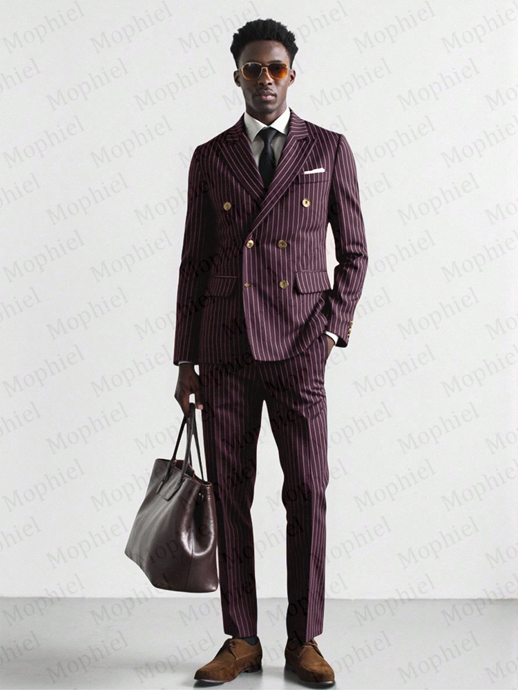 Burgundy Pinstripe Men Suits 3 - Men'S Grooming Jacket ulasan dan harga
